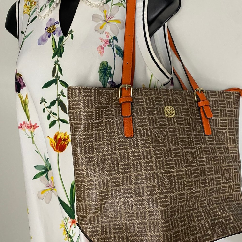Ann Klein Tan/Orange Large Shopping Tote - Picture 7 of 10